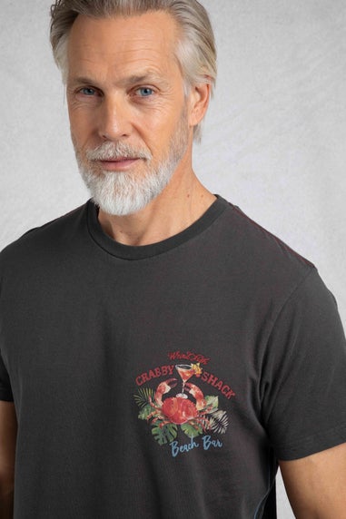 Weird Fish Washed Black Crabby Shack Back Print Graphic T-Shirt