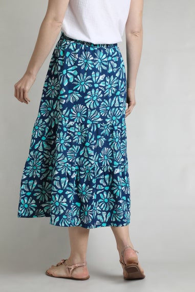 Weird Fish Aqua Marine Harini Double Cloth Printed Midi Skirt