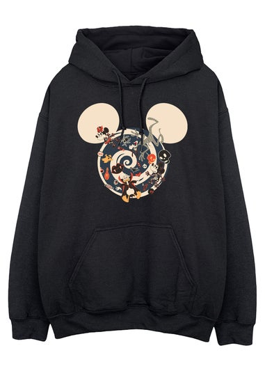 Disney Mickey Mouse Swirl Halloween Women's Black Graphic Hoodie