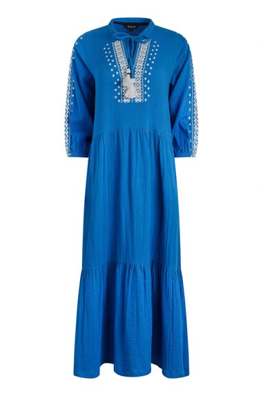 Weird Fish Adriatic Blue Arles Embroidered Double Cloth Dress