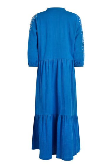 Weird Fish Adriatic Blue Arles Embroidered Double Cloth Dress