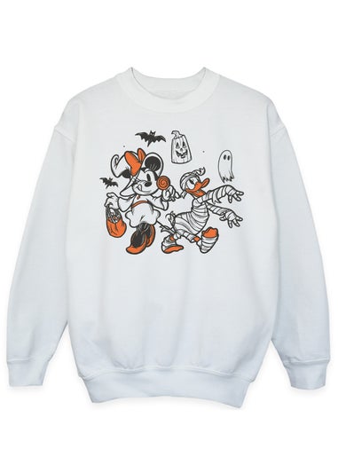 Disney Mickey Mouse Sketch Halloween Girls White Graphic Sweatshirt (3-13 Years)