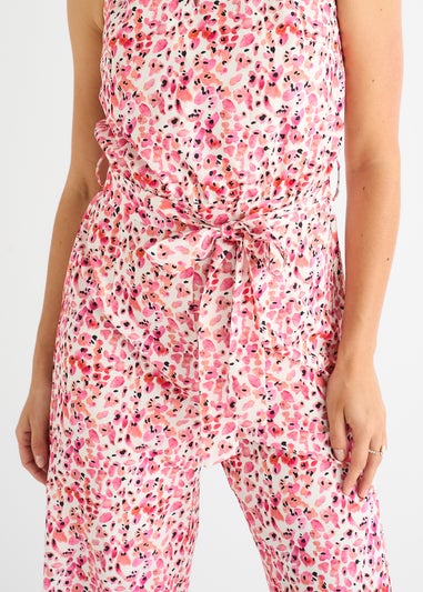 Gini London Pink Halter Neck Keyhole Wide Leg Jumpsuit