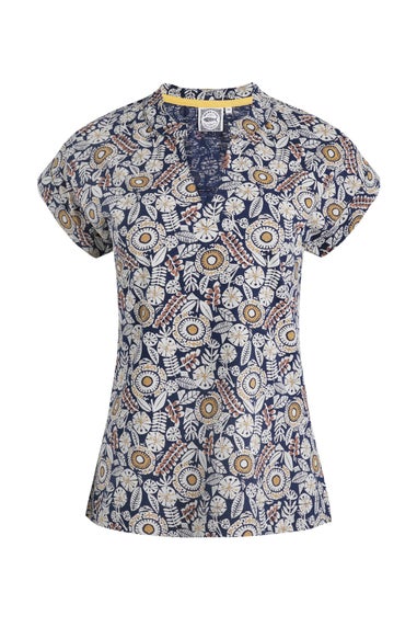 Weird Fish Navy Alia Printed Jersey Top
