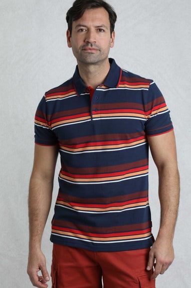 Weird Fish Dark Blue Sunbury Striped Pique Polo Shirt