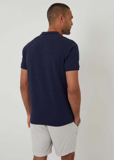 Threadbare Navy Textured Cotton Short Sleeve Polo Shirt