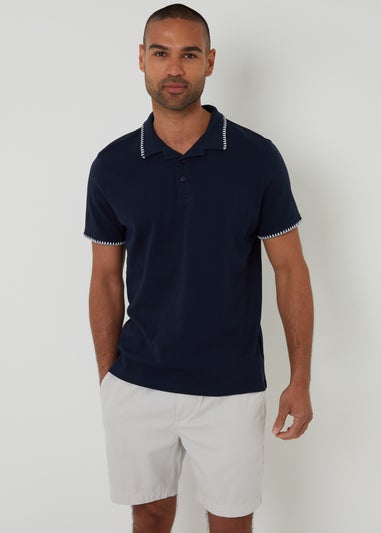 Threadbare Navy Cotton Contrast Revere Collar Polo Shirt