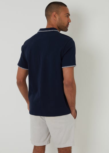 Threadbare Navy Cotton Contrast Revere Collar Polo Shirt