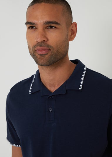 Threadbare Navy Cotton Contrast Revere Collar Polo Shirt