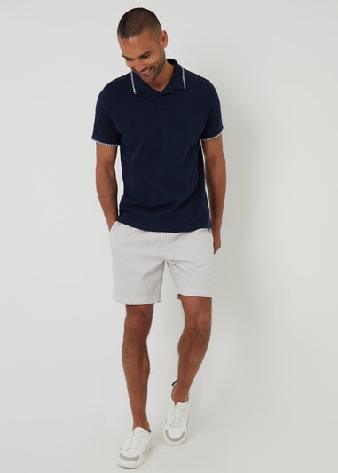 Threadbare Navy Cotton Contrast Revere Collar Polo Shirt