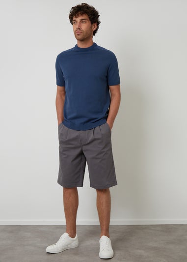 Threadbare Dark Grey Pleated Relaxed Fit Stretch Chino Shorts