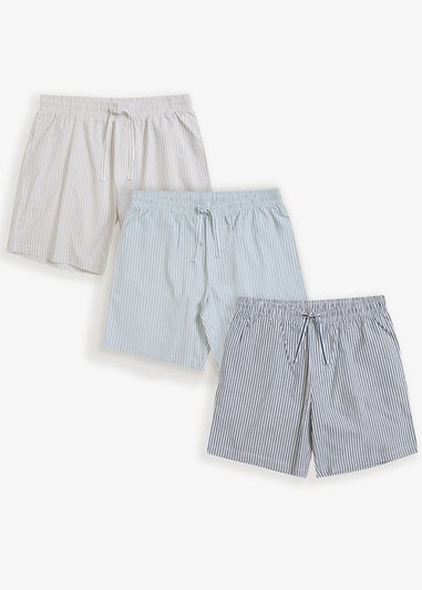 Threadbare Blue 3-Pack Stripe Cotton Poplin Lounge Shorts