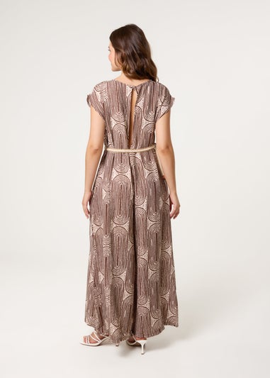 Blue Vanilla Brown Belted Oversized Printed Jumpsuit