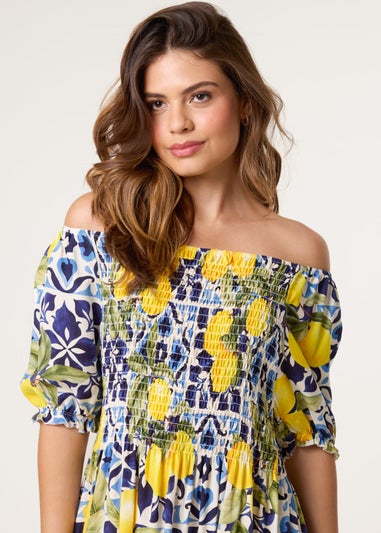 Blue Vanilla Navy Lemon Print Milkmaid Dress