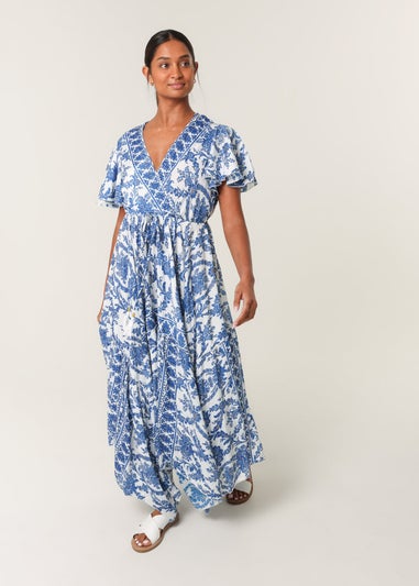 Blue Vanilla Navy Asymmetric Hem Wrap Dress