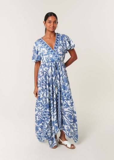 Blue Vanilla Navy Asymmetric Hem Wrap Dress