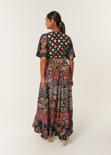 Blue Vanilla Black Angel Sleeve Button Front Maxi Dress
