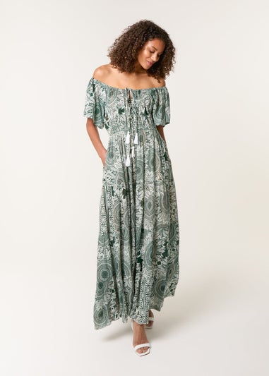 Blue Vanilla Green Tie Front Maxi Dress