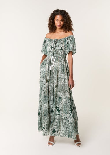 Blue Vanilla Green Tie Front Maxi Dress