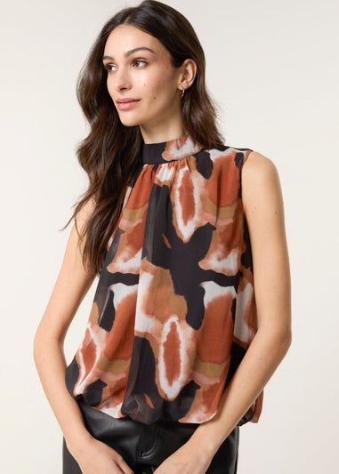 Blue Vanilla Black Printed Sleeveless Puff Hem Blouse