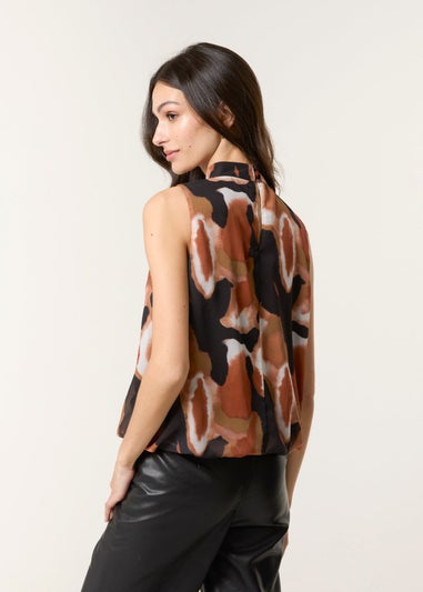 Blue Vanilla Black Printed Sleeveless Puff Hem Blouse