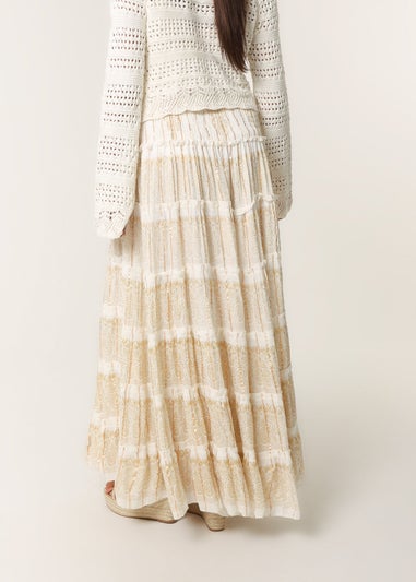 Blue Vanilla Ivory Foil Tiered Maxi Skirt