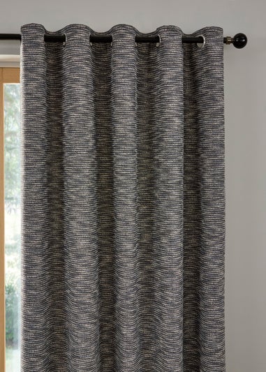 Curtina Talon Jacquard Heavyweight Blue Eyelet Curtains