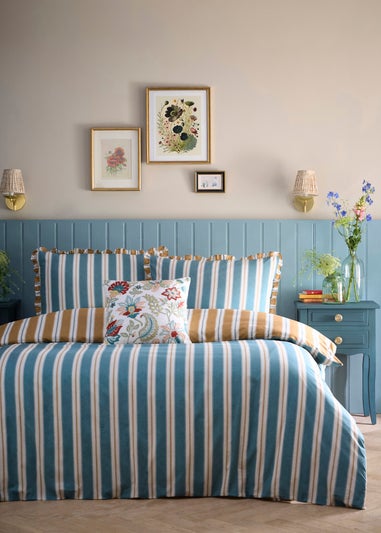 Appletree Eloise Stripe Tasselled Teal Duvet Cover Set