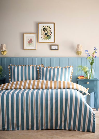 Appletree Eloise Stripe Tasselled Teal Duvet Cover Set