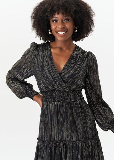 Gini London Black Lurex Chiffon Occassion Tiered Maxi Dress