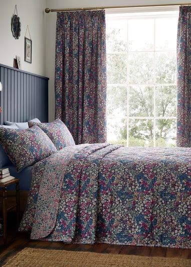 Dreams & Drapes Bessie Digitally Printed Navy Pencil Pleat Curtains