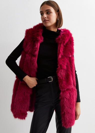 Gini London Red Soft Touch Fur Longline Gilet