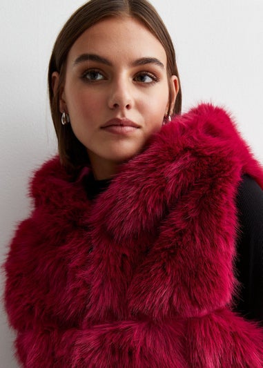 Gini London Red Soft Touch Fur Longline Gilet