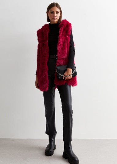 Gini London Red Soft Touch Fur Longline Gilet