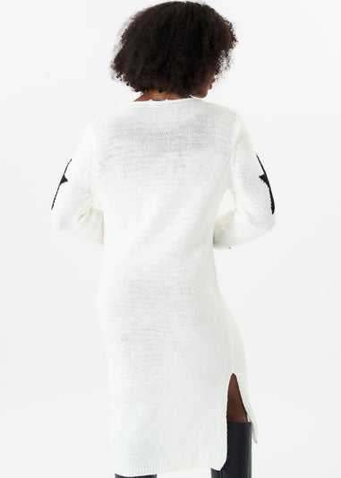 Gini London White Star Knit Oversized Jumper Dress