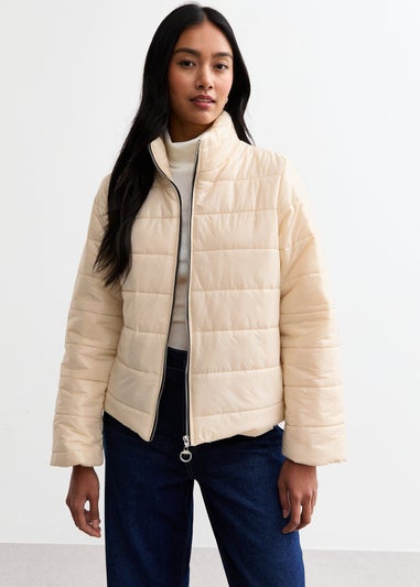Gini London Cream Zip Front Quilted Short Jacket
