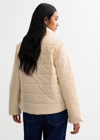 Gini London Cream Zip Front Quilted Short Jacket