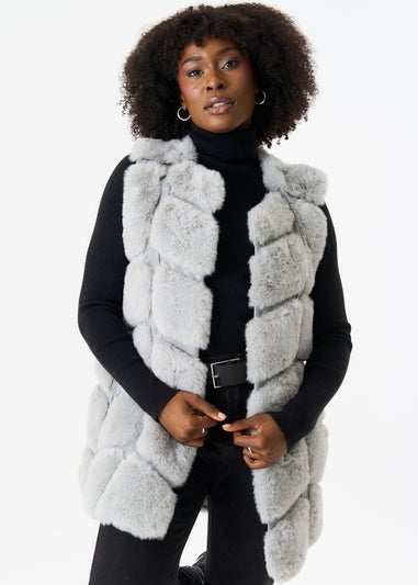 Gini London Silver Box Cut Faux Fur Gilet Jacket