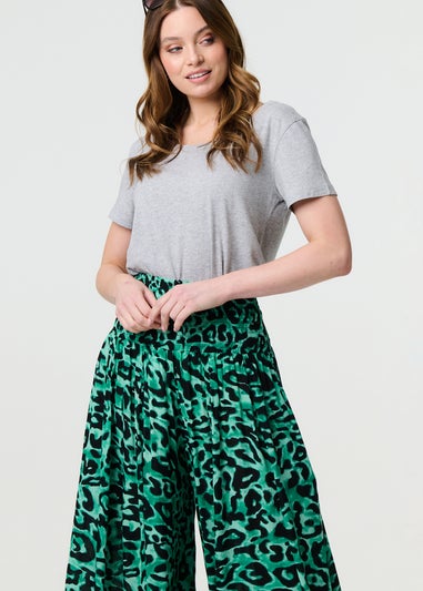 Izabel London Green Animal Print High Waist Palazzo Pants