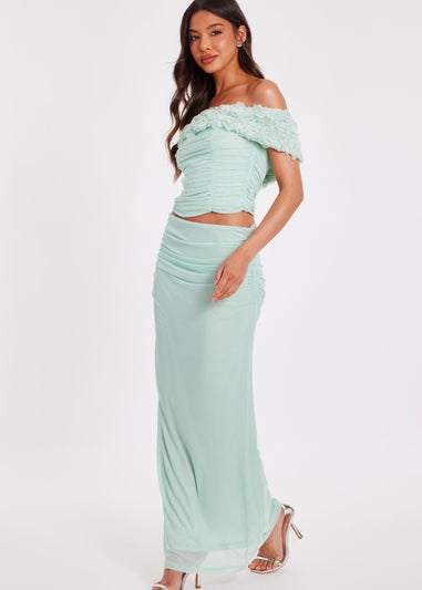 Quiz Green Floral Mesh Top