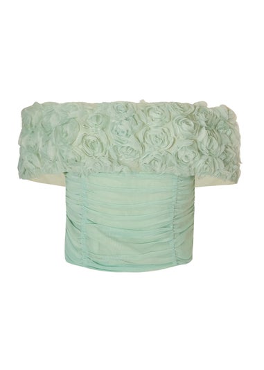 Quiz Green Floral Mesh Top