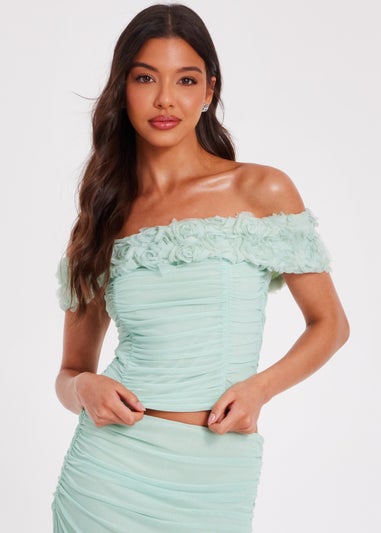 Quiz Green Floral Mesh Top