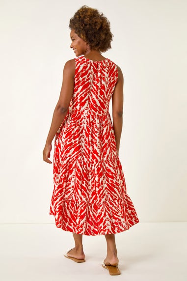 Roman Red Abstract Tiered Smock Dress