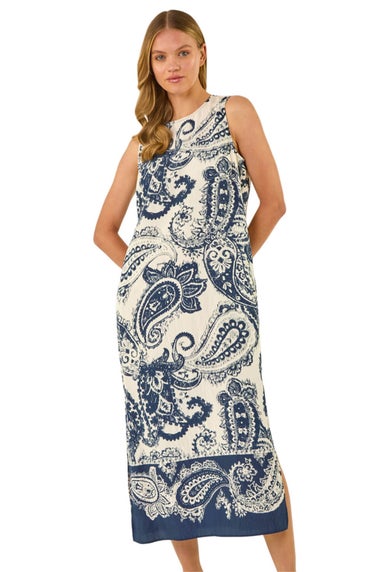 Roman Navy Paisley Print Midi Dress