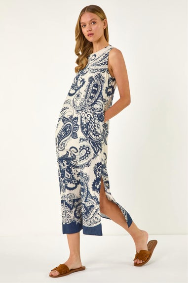 Roman Navy Paisley Print Midi Dress
