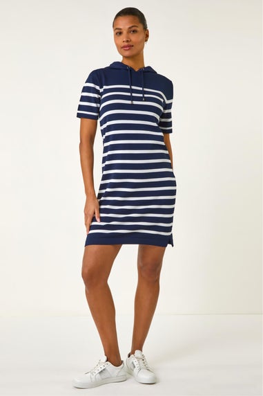 Roman Navy Stripe Hooded Knit Dress
