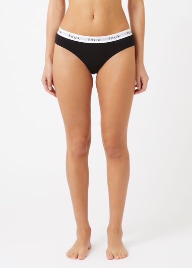 French Connection Black Cotton Ladies Thongs 5 Pack
