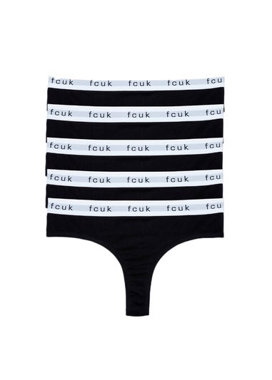 French Connection Black Cotton Ladies Thongs 5 Pack