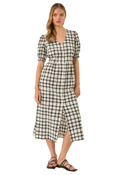 Roman Black Check Button Midi Dress