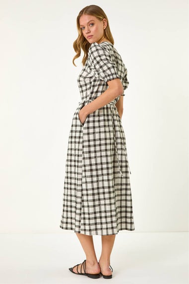Roman Black Check Button Midi Dress